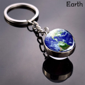 Solar System Planet Keychains Double Side Glass Ball Galaxy Nebula Space Keyring Moon Earth Sun Mars Art Picture Key Chain Gifts