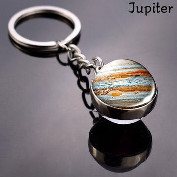 Solar System Planet Keychains Double Side Glass Ball Galaxy Nebula Space Keyring Moon Earth Sun Mars Art Picture Key Chain Gifts
