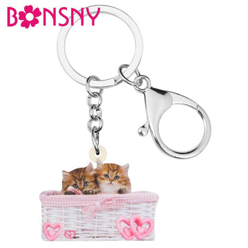 Bonsny Acrylic Valentine's Day Persian Cat Key Chains Animal Key Rings For Women Girl Teen Bag Car Purse Decorations Charms Gift